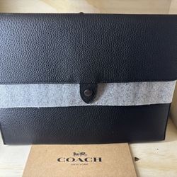 COACH Leather Tablet Sleeve Black