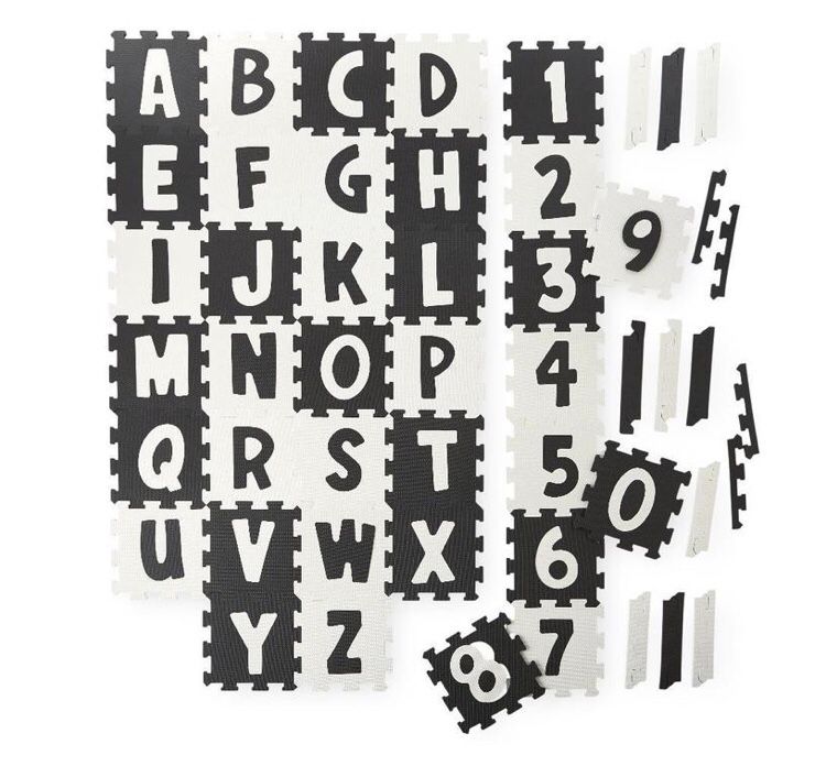 Black and white ABC and number foam play mat