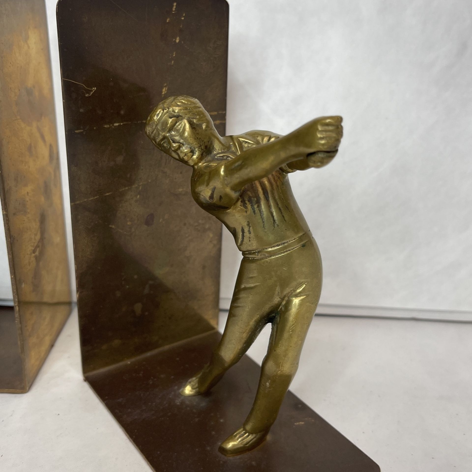 Vintage Solid Brass Female &Male Golfers Bookends