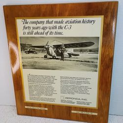 Mid Century Vintage Aviation Magazine Ad Plaque for Aeronca Inc. by PermaPlaque