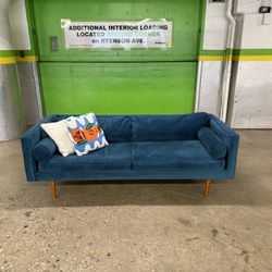 West Elm Monroe Blue Velvet Sofa - FREE DELIVERY