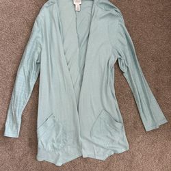 Weekends by Chico's Sz 3 Turquoise Long Sleeve Cardigan