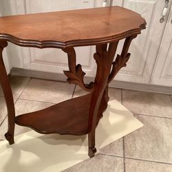 1930s  Mahogany Half Moon Entry Table Solid Wood Ornate Side / Accent Table