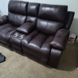 Brown  Recliner Leather Loveseat 
