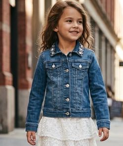 Guess Girls Denim Jean Cropped Embellished Jacket Girls Size 7