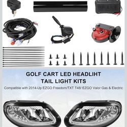 Deluxe Golf Cart LED Headlight Tail Light Kits Fit for 2014-Up EZGO Freedom/TXT T48/ EZGO Valor Gas & Electric (12V), Street Legal Golf Cart Lights Ki