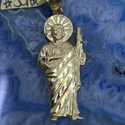 $350 Yellow Gold Saint Jude San Judas Religious Charm Pendant 