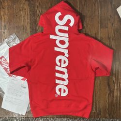 Supreme Satin Appliqué Hoodie Red