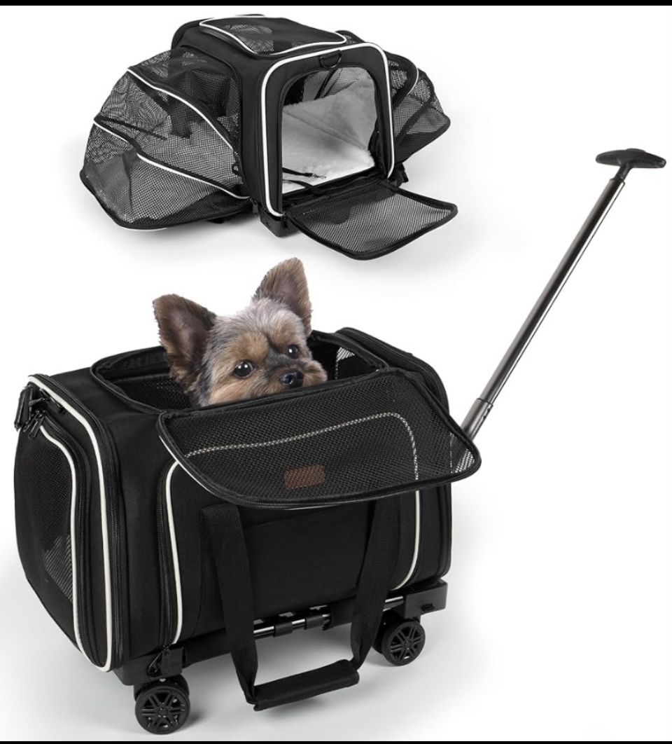 new Joy Pawz Premium Pet Carrier with Wheels for Travel, Stylish Black Design