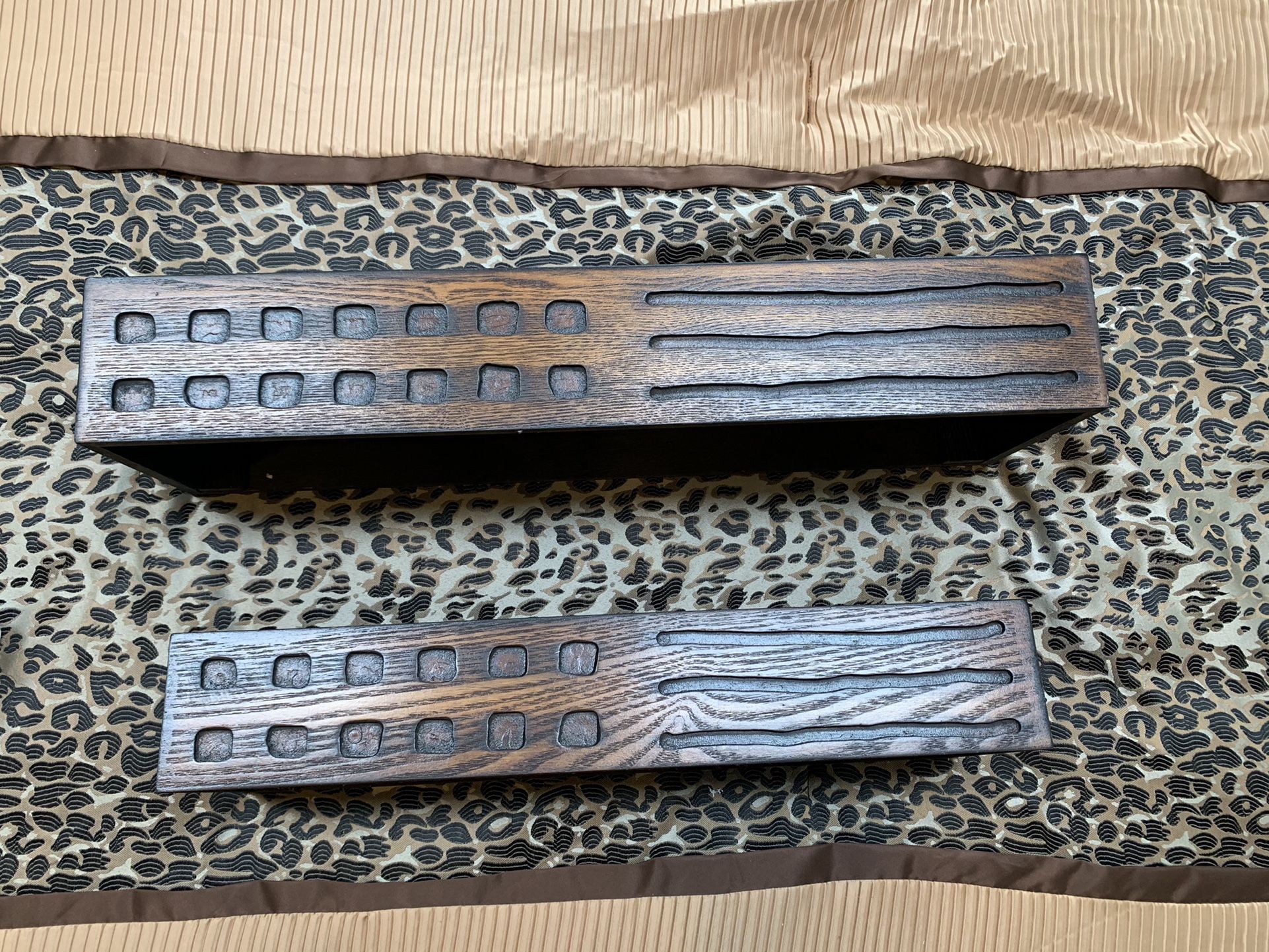 Set Of 2 Brown Wood Aztec Floating Shelves