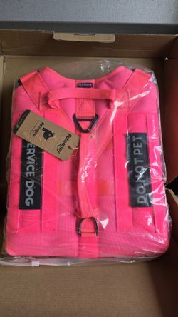 PETNANNY Tactical Service Dog Vest - No-Pull Emotional Support Harness with Hook & Loop Patches & Molle System for Training & Hunting (Pink, Large)