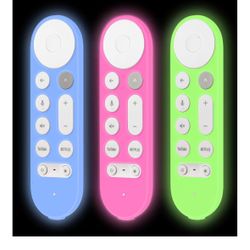 LEFXMOPHY 3-Pack Cover for Google TV Streamer 4K 2024 Voice Remote Silicone Case Protective Skin (Luminous Green Blue Hot Pink)
