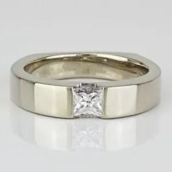 14k White Gold Princess-Cut Diamond Solitaire European Shank Wedding Band Ring 