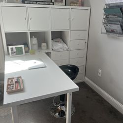 IKEA Desk  with  Cubbies, Drawers, & Cabinets 