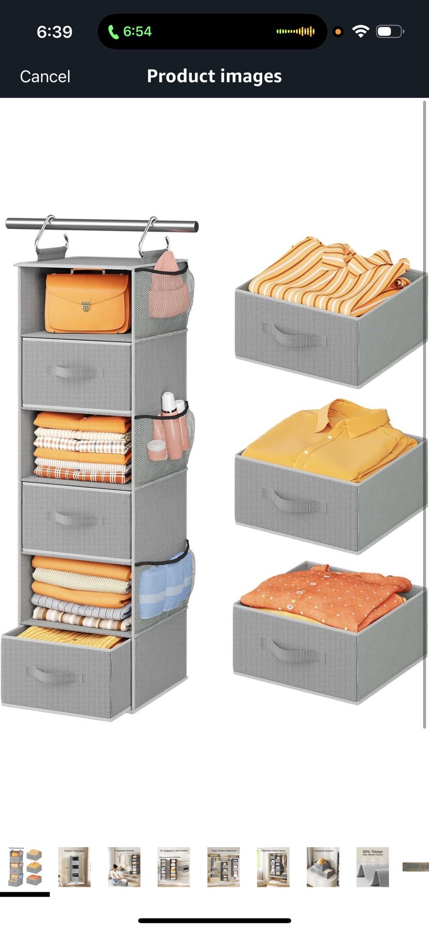 Hanging Closet Organizer 6-Shelf, Hanging Shelves for Closet with 3 Removable Drawers & Side Pockets for Bedroom or Garment Rack, 12' x 12' x 43.3', D