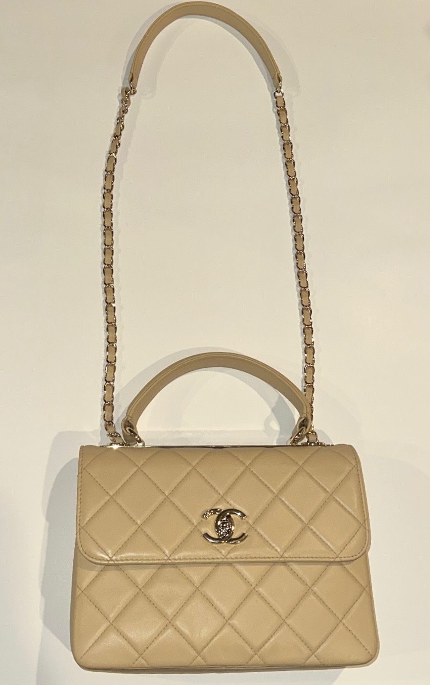Chanel Cc Medium Top Handle Bag Beige Lamb skin