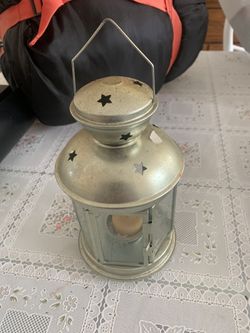 IKEA Silver Lantern Tealight Candle Holder Barn Star Glass Covered 8.5”   *Read*