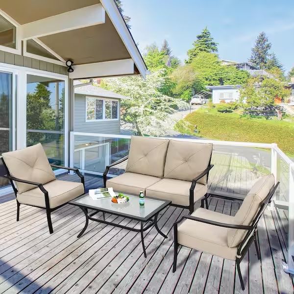 4-Piece Outdoor Patio Sofa Sectional Set (Beige)  w/ Sofa / 2- Single Chairs / Table [NEW IN BOX] **Retails for $980 ^Assembly Required^ 