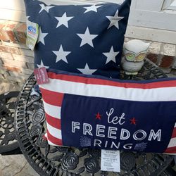 4th of July patio Outdoor Pillows Home Decor - Patriotic- Let Freedom Ring - American Flag Theme !
