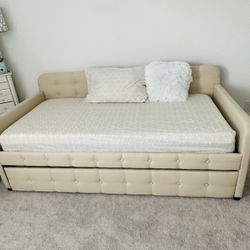 Moving sale twin Upholstered beige Daybed with Trundle Box with one mattress