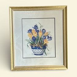 Vintage Barbara Mock Print FramedBlue and White Porcelain Crocus