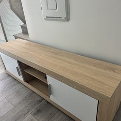 TV stand white And Light Wood With LED Light 