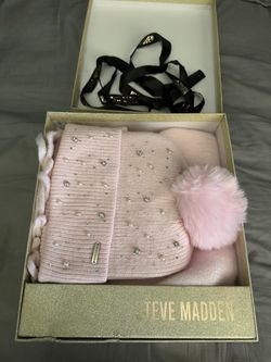 Steve Madden Pink Knit Beanie and Scarf Set