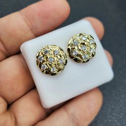 14k Nugget Earrings, With Lab CZ Diamonds