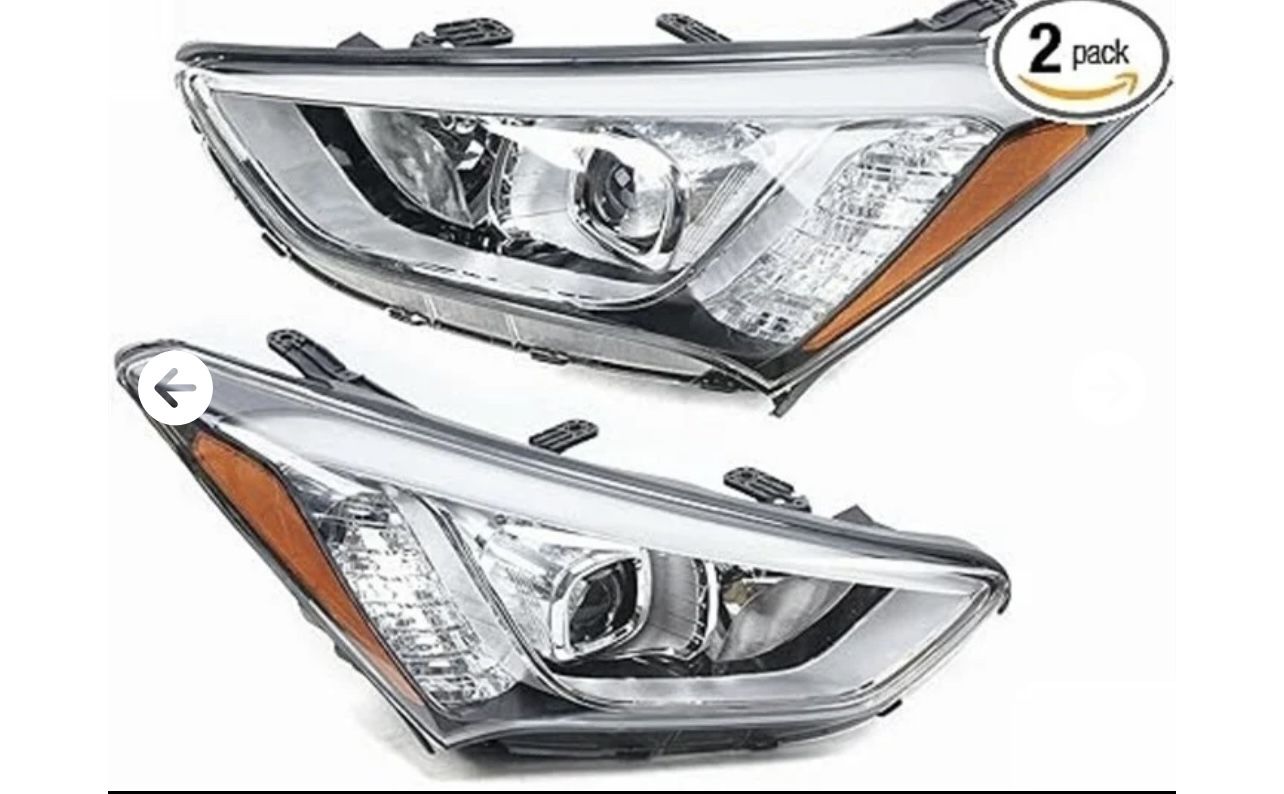 Driver And Passenger Side Headlamps Assembly For Description 2013 2014 2015 2016 Santa Fe Suv Factory Halogen Sealed Beam Lamp With Drl Black Housing