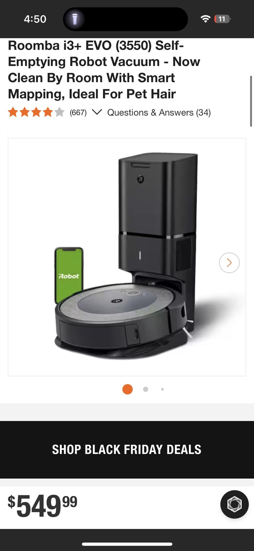 Roomba i3+ EVO (3550) $80- Usually 300-50