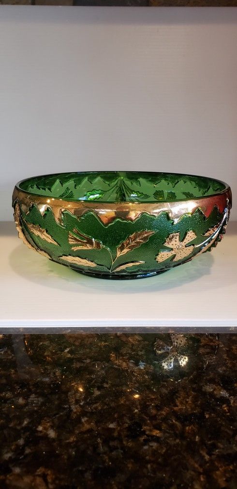 Antique Pressed Glass Bowl with Gold Highlighting 
