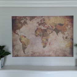 39" x 26" World Map Stretched Canvas 