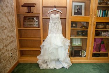 Oleg cassini scroll lace trumpet wedding dress cheap