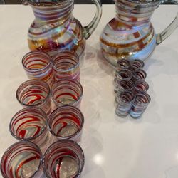 Authentic Mexican Hand Blown Red & White Glassware NEW