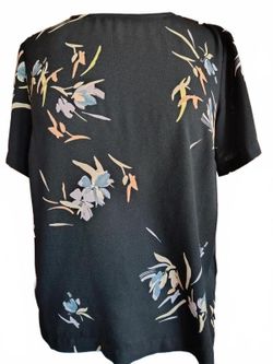 A New day Black Floral Blouse Women's Small Short Sleeve