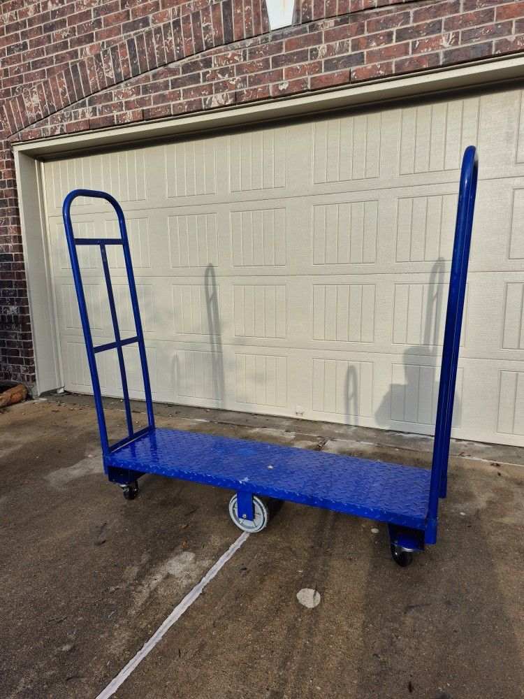 U BOAT COMMERCIAL SOLID STEEL ROYAL BLUE DIAMOND PLATE PLATFORM ROLLING PUSH CARTS REMOVABLE HAND RAILS