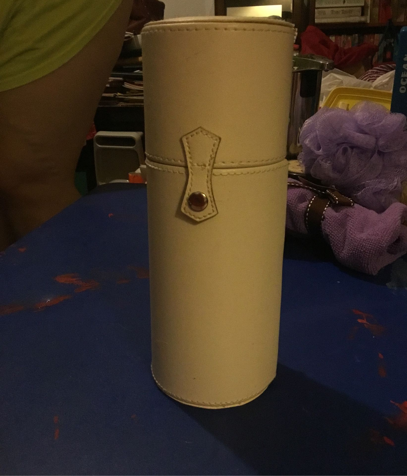 Tall storage container with imitation leather