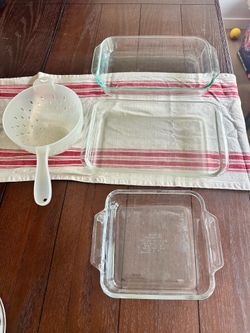Glass Pyrex Baking Dishes and Colander
