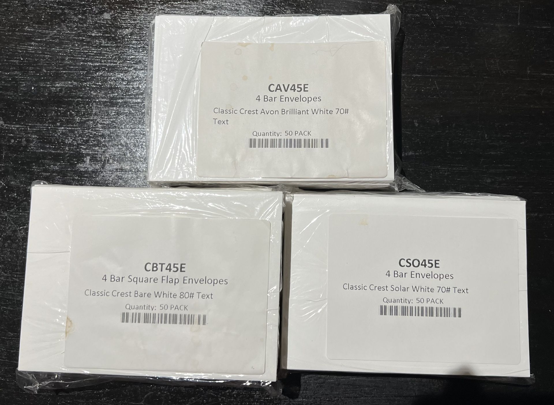 150 - RSVP A1 (4 Bar) Envelopes Sq Flap (3 5/8 x 5 1/8) for Invitations Notecards White