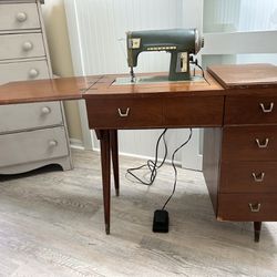 Mid Century Modern Sewing Table w/Vintage Kenmore Sewing Machine 