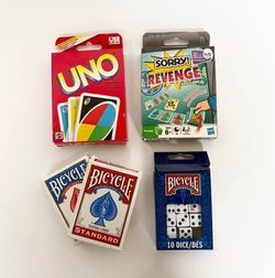 Uno, Sorry Revenge Card Game, 2 Packs Playing Cards & Dice