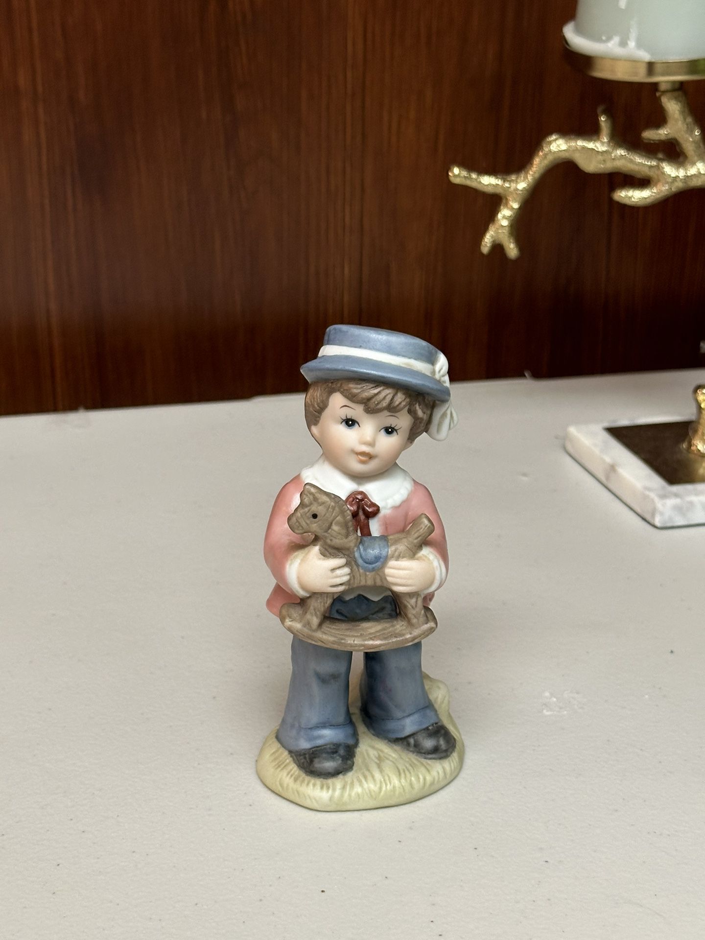 Homco Porcelain figurine Victorian Boy with Rocking Horse toy