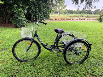 Viribus 26” Adult Three-Wheel Tricycle with Front and Rear Baskets