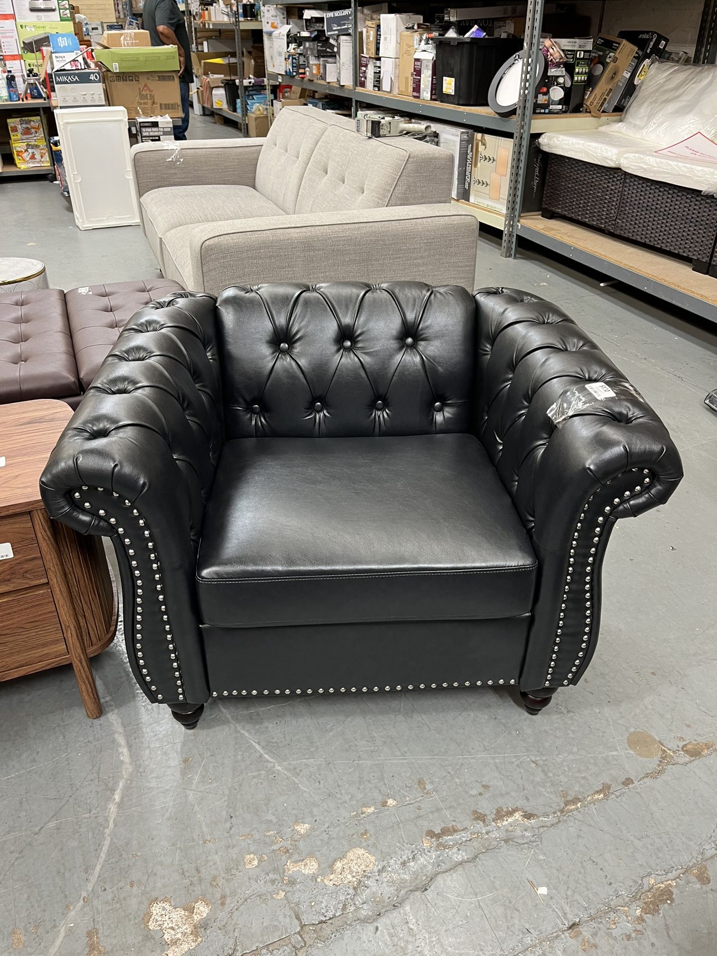 Rolled Arm Faux Leather Chair 