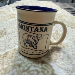 Montana Big Sky Country Grizzly Bear Souvenir Mug Blue Interior w/ Box