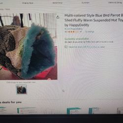 Multi Colored Blue Bird Parrot Budge Nestshed Fluffy Warm Suspended Hut Large By HAPPY Daddy
