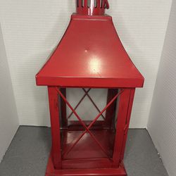 Vintage Red Metal Lantern Candle Holder - Great For Christmas Displays