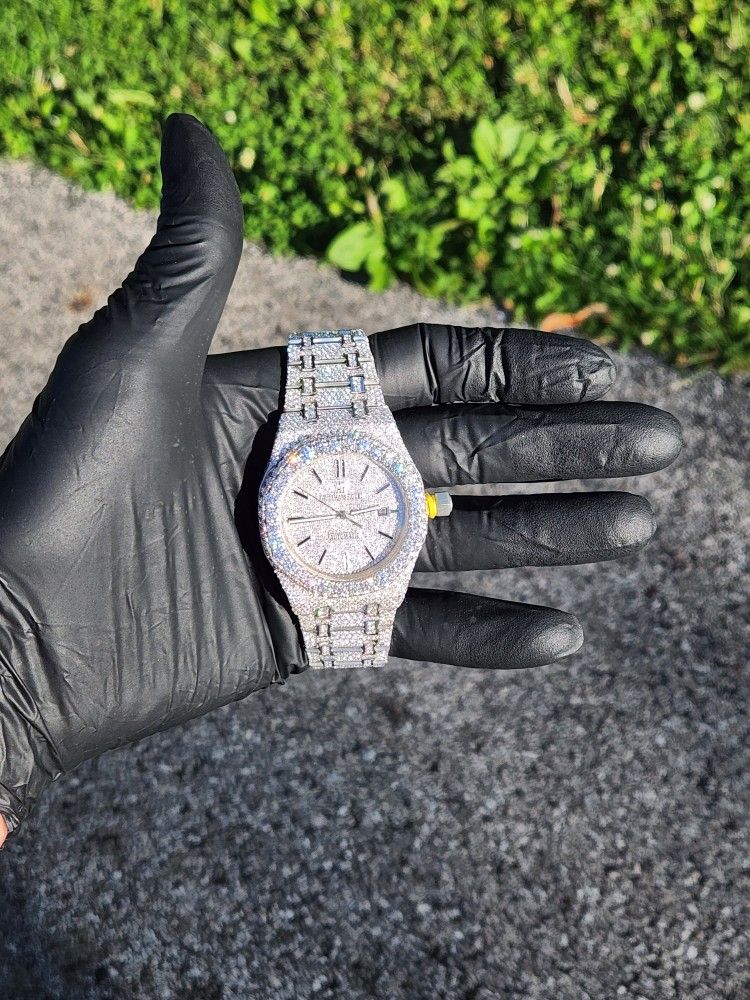 Moissanite Vvs Quality Full Bustwdown Custom AP Style Watch (PASSES TESTER)
