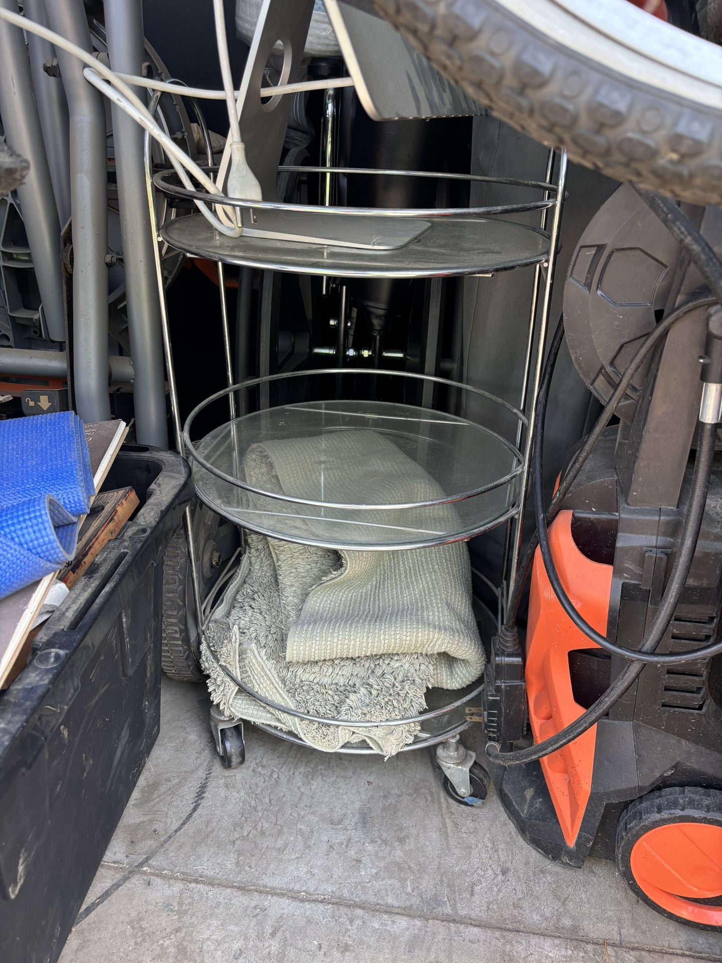 3 Glass Shelves On Wheels