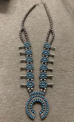 Vtg REVERSIBLE James Family Made Navajo Coral AND Turquoise Squash Blossom READ!